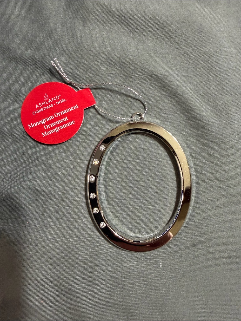 Ashland Silver Oval Monogram Frame Ornament with Rhinestone Accents